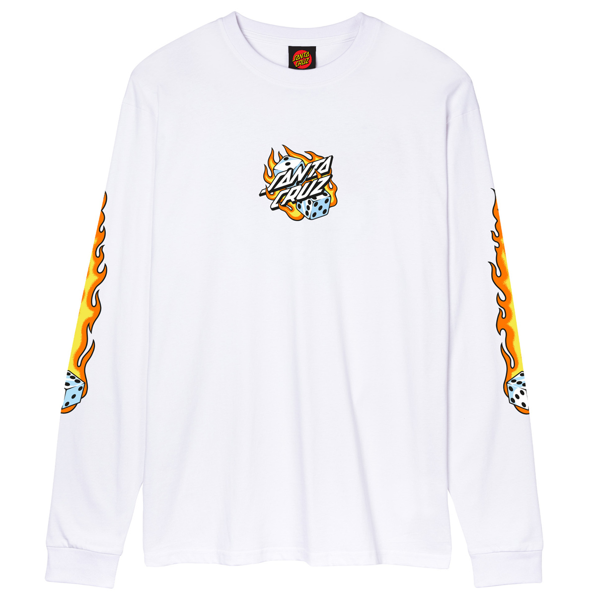 Santa Cruz Santa Cruz - FLAMING DICE DOT FRONT LS T-SHIRT - WHITE
